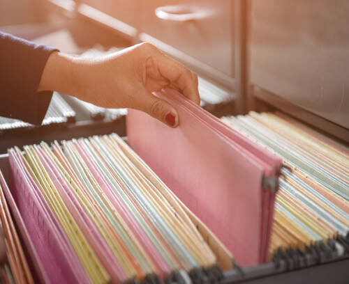 Important documents in files placed in the filing cabinet